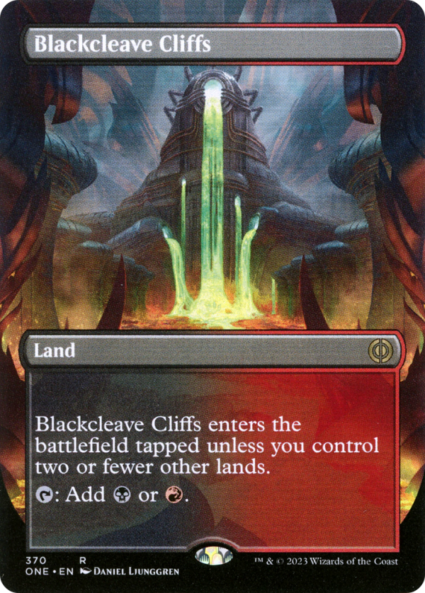 Blackcleave Cliffs (Borderless Alternate Art) [Phyrexia: All Will Be One] For Sale